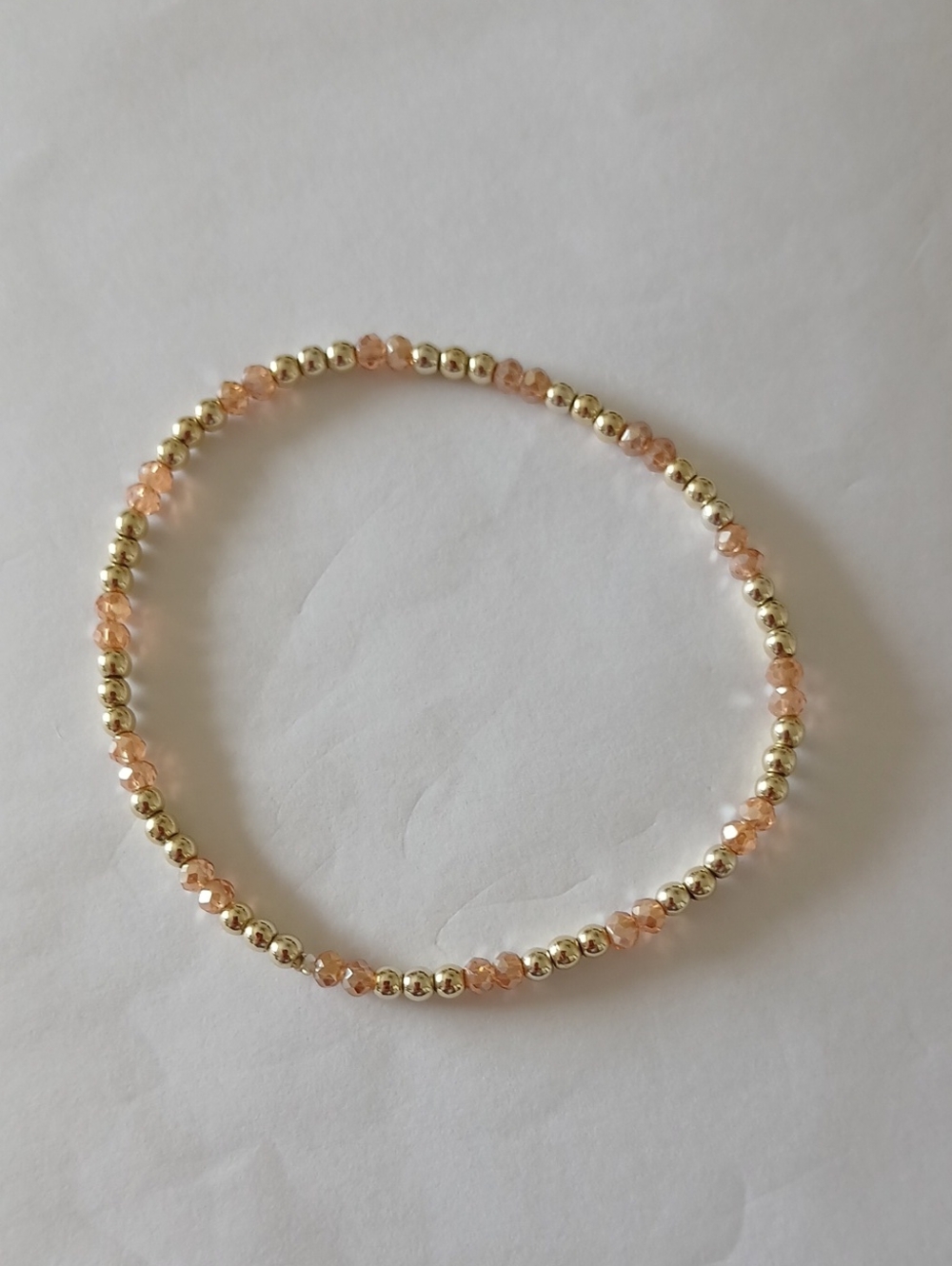 Gold Filled Beaded Bracelet with Peach Crystal Glass Accents - Women's Jewelry